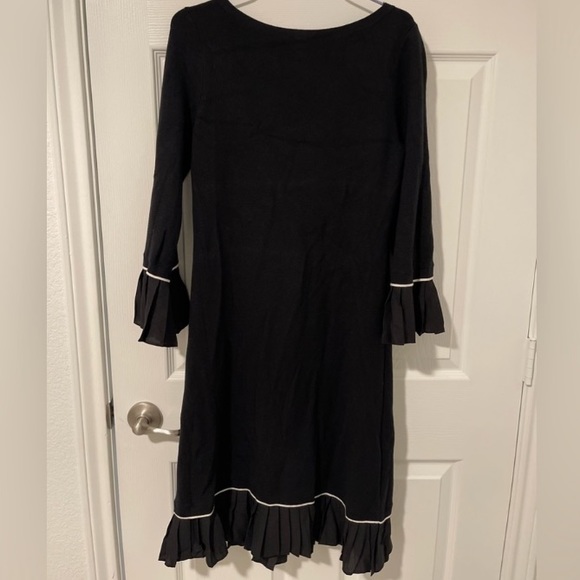 Ann Taylor Black Pleated Hemline Fit & Flare Sweater Dress - Picture 4 of 14